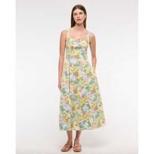 Abercrombie & Fitch Mila Midi Stretch Dress Size Medium Petite Lemon Yellow